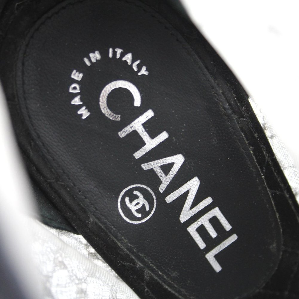 CHANEL Black Sheer Lace Peep Toe Ruffle Lace Trim Heeled Ankle Bootie Shoe 38.5 - Picture 4 of 10
